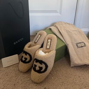 Gucci Cream Shearling Slippers